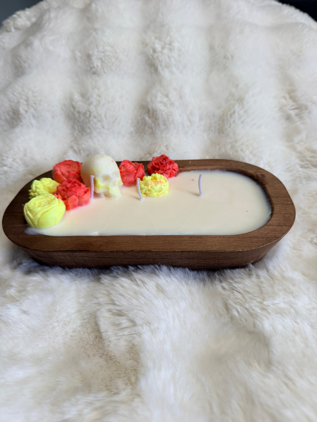 Japanese cherry blossom scented soy candle with wax flower and scull topping