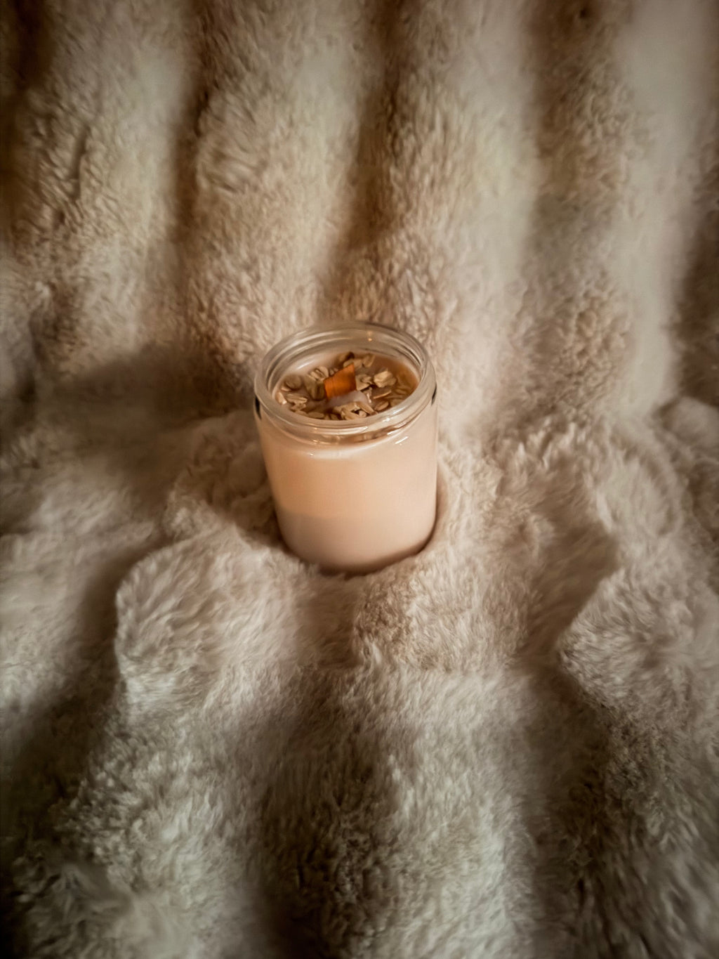 Oats and honey wood wick soy candle in a jar